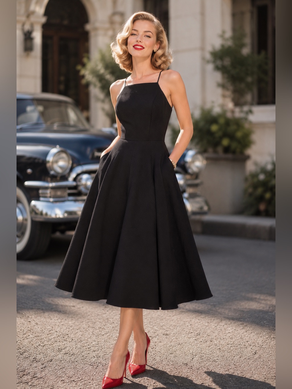 Black Halo Fit & Flare Midi Dress Black Square Neck | Size 8 | Nwt